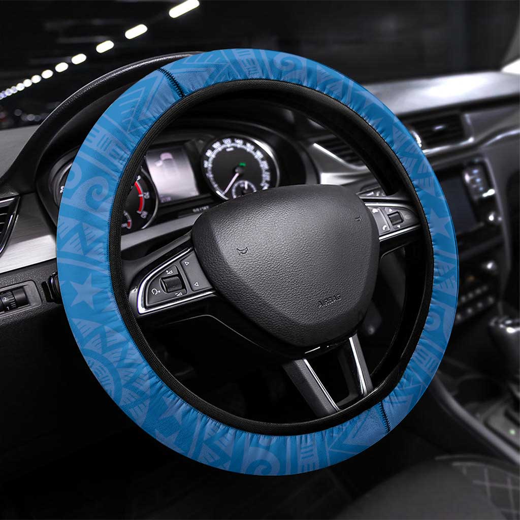 Cook Islands Pukapuka Steering Wheel Cover Polynesian Tribal Tattoo LT05 Universal Fit Blue - Polynesian Pride