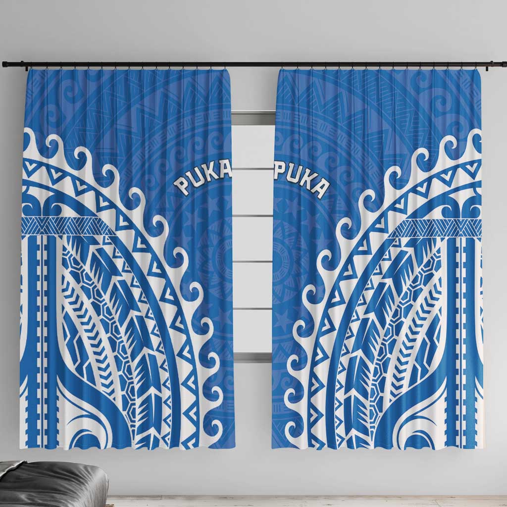 Cook Islands Pukapuka Window Curtain Polynesian Tribal Tattoo LT05 With Hooks Blue - Polynesian Pride