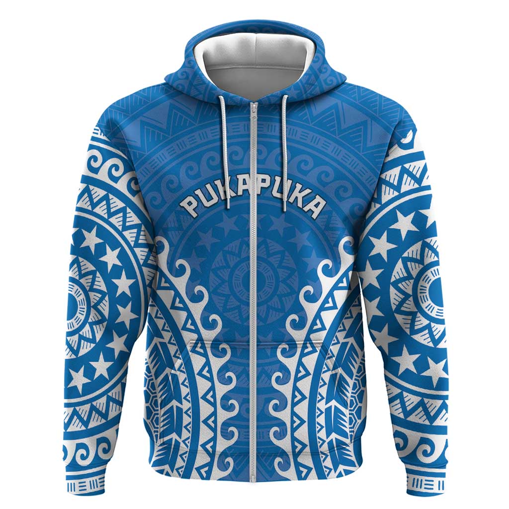 Custom Cook Islands Pukapuka Zip Hoodie Polynesian Tribal Tattoo LT05 Zip Hoodie Blue - Polynesian Pride