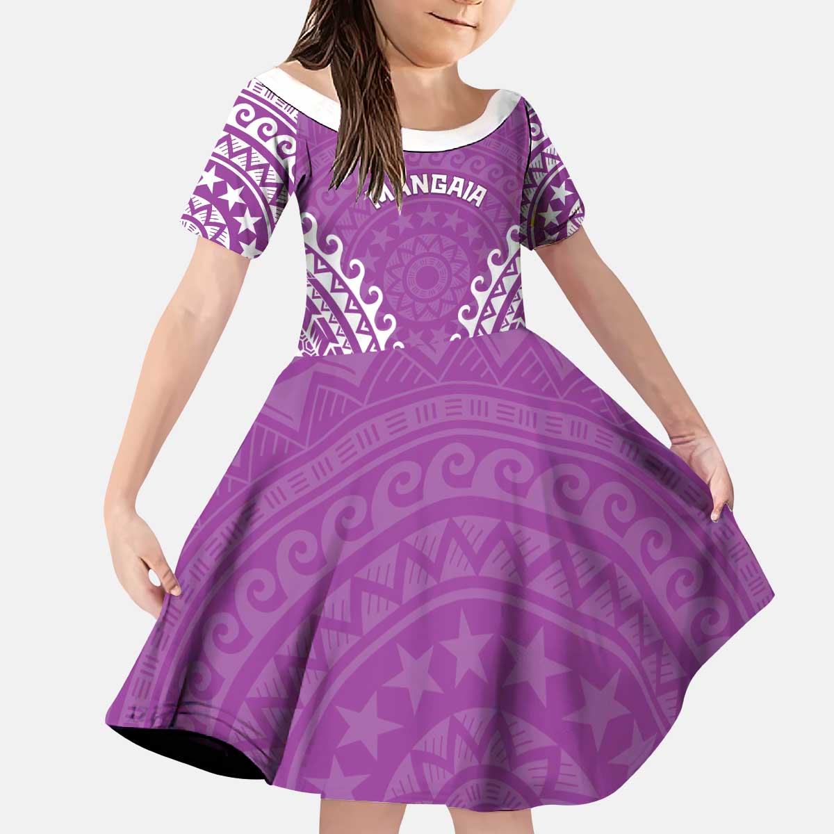 Custom Cook Islands Mangaia Kid Short Sleeve Dress Polynesian Tribal Tattoo LT05 KID Pink - Polynesian Pride