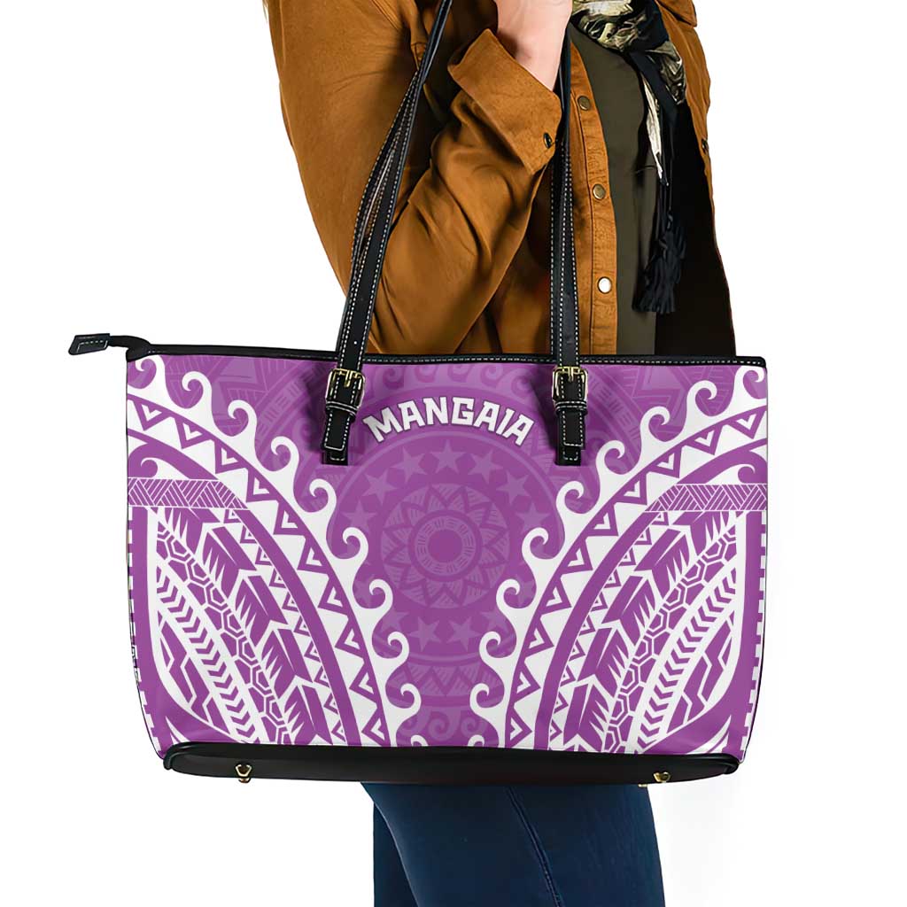 Cook Islands Mangaia Leather Tote Bag Polynesian Tribal Tattoo LT05 - Polynesian Pride