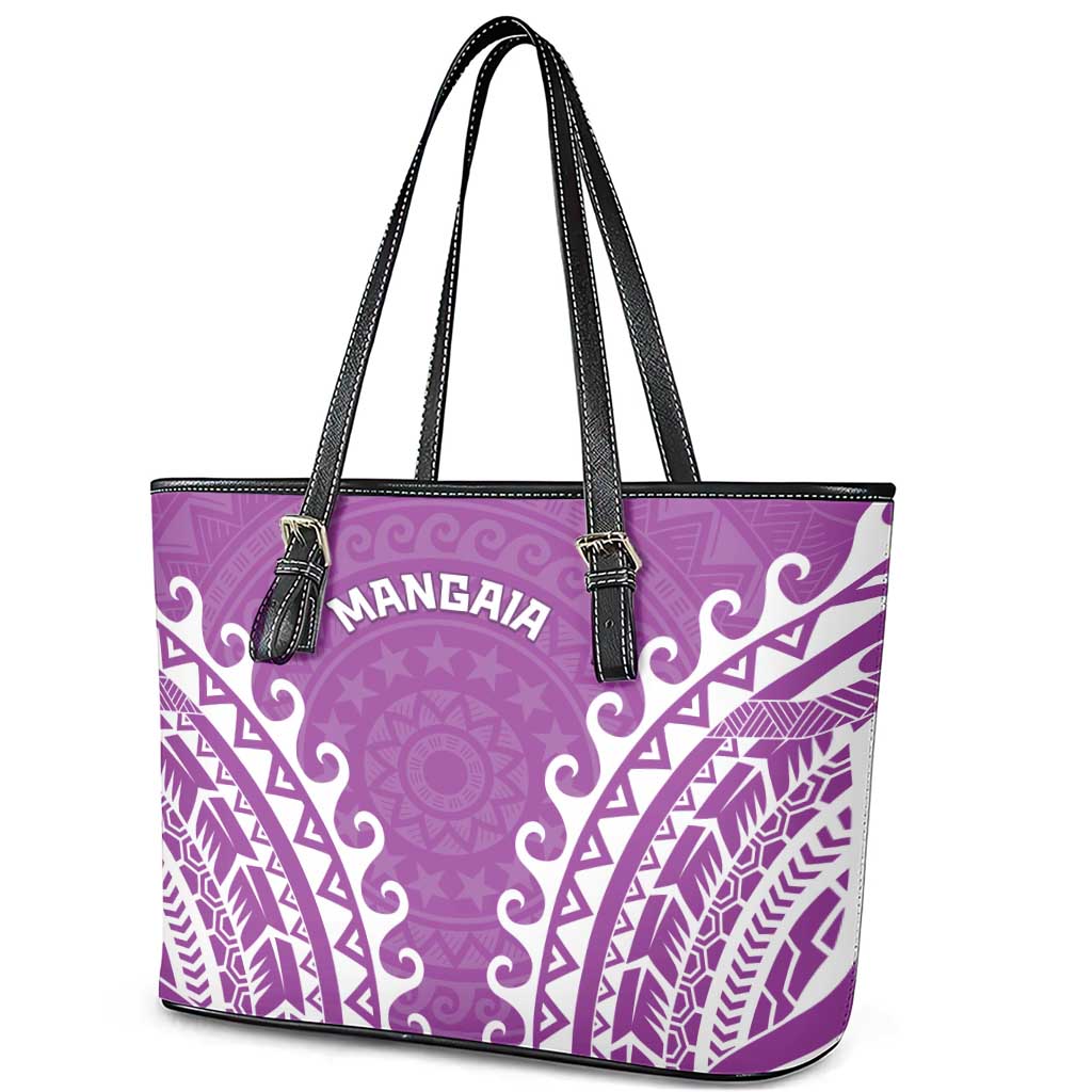 Cook Islands Mangaia Leather Tote Bag Polynesian Tribal Tattoo LT05 - Polynesian Pride