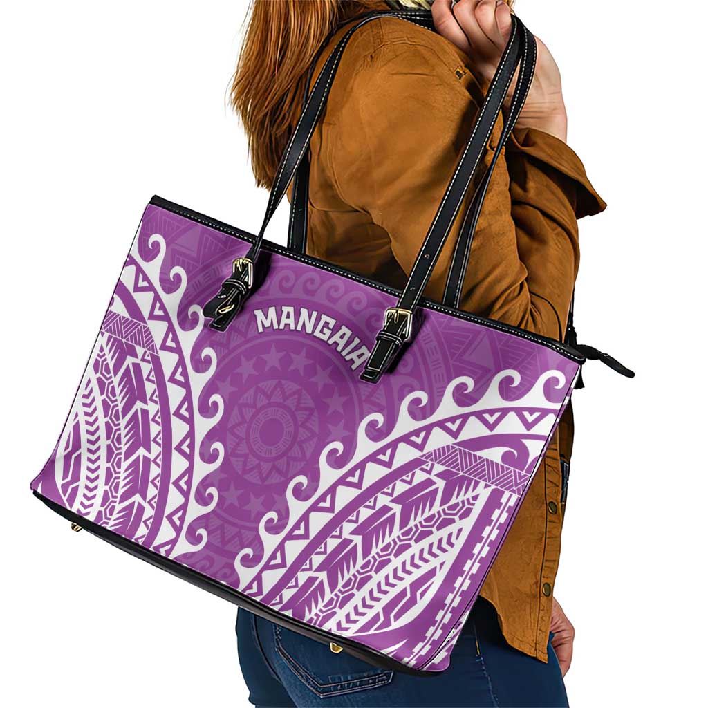 Cook Islands Mangaia Leather Tote Bag Polynesian Tribal Tattoo LT05 - Polynesian Pride