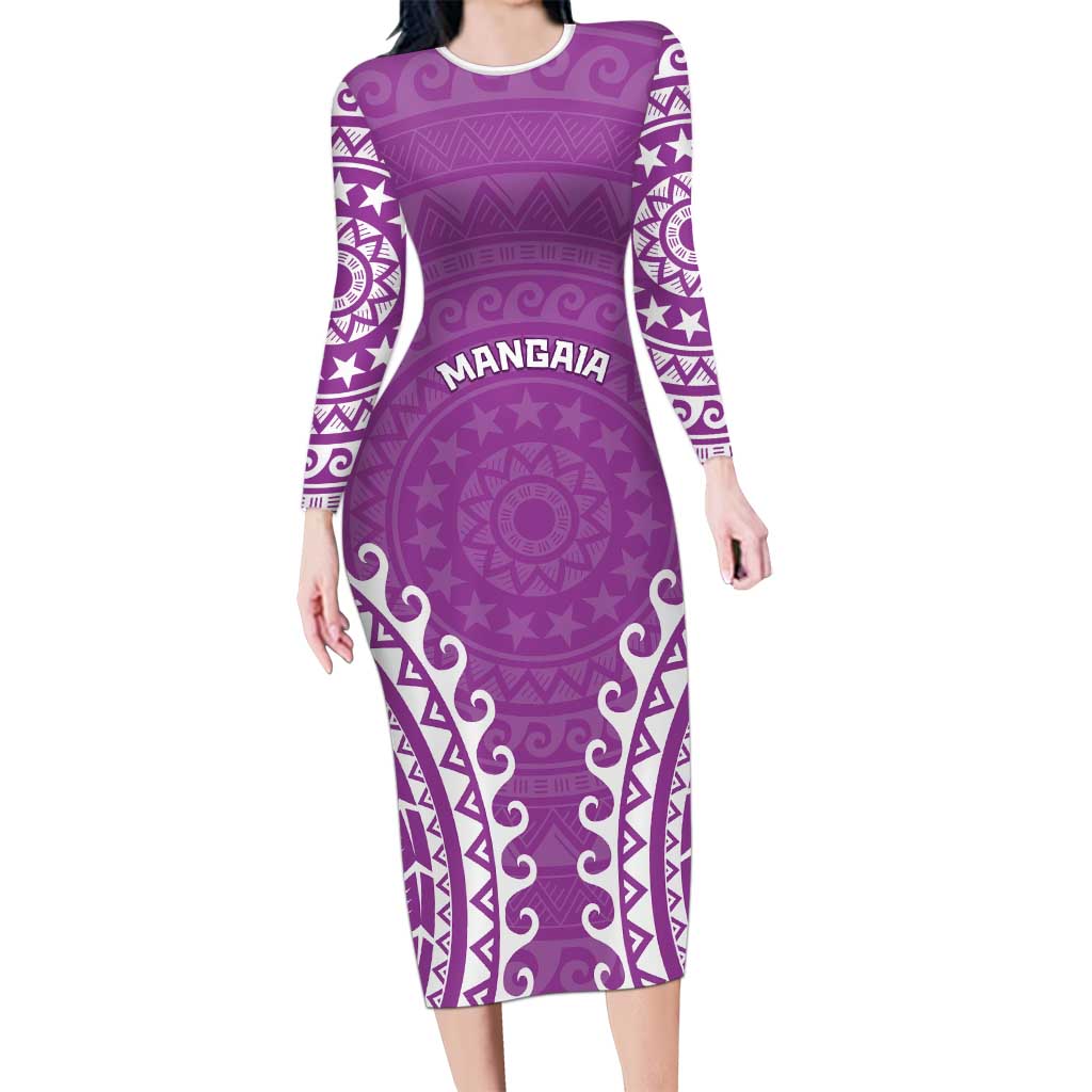 Custom Cook Islands Mangaia Long Sleeve Bodycon Dress Polynesian Tribal Tattoo LT05 Long Dress Pink - Polynesian Pride