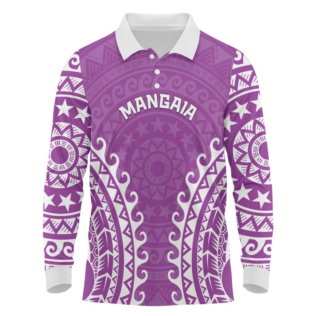 Custom Cook Islands Mangaia Long Sleeve Polo Shirt Polynesian Tribal Tattoo LT05 Pink - Polynesian Pride