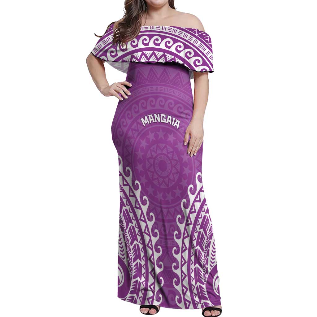 Custom Cook Islands Mangaia Off Shoulder Maxi Dress Polynesian Tribal Tattoo LT05 Women Pink - Polynesian Pride