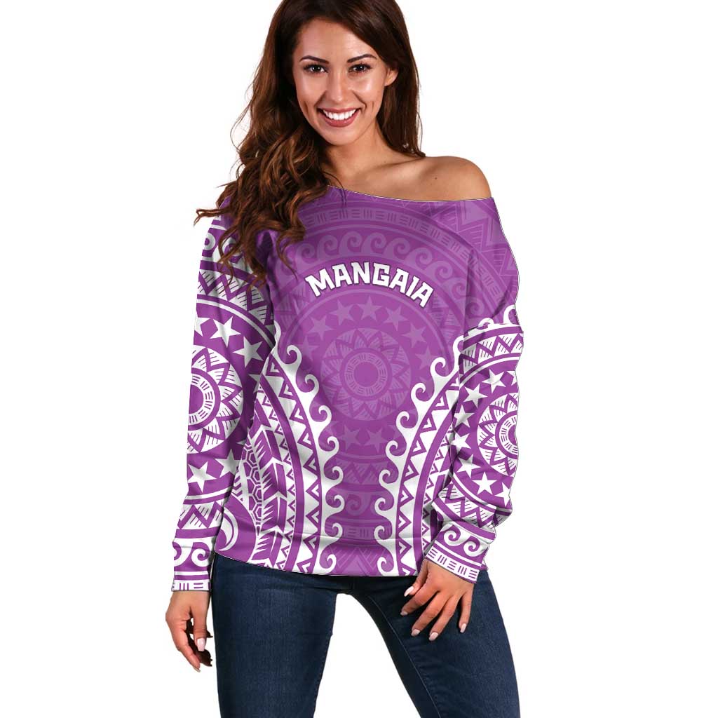 Custom Cook Islands Mangaia Off Shoulder Sweater Polynesian Tribal Tattoo LT05 Women Pink - Polynesian Pride