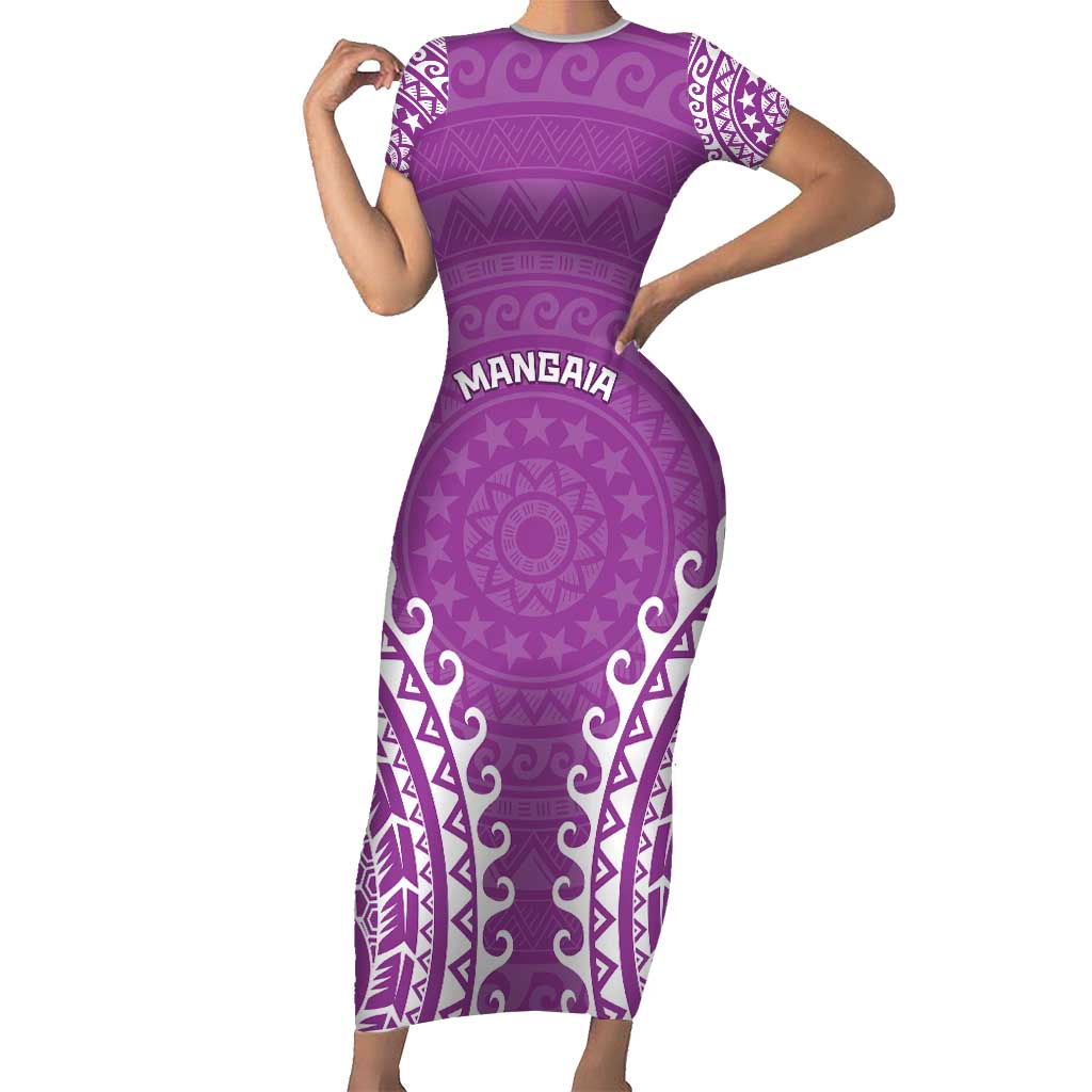 Custom Cook Islands Mangaia Short Sleeve Bodycon Dress Polynesian Tribal Tattoo LT05 Long Dress Pink - Polynesian Pride