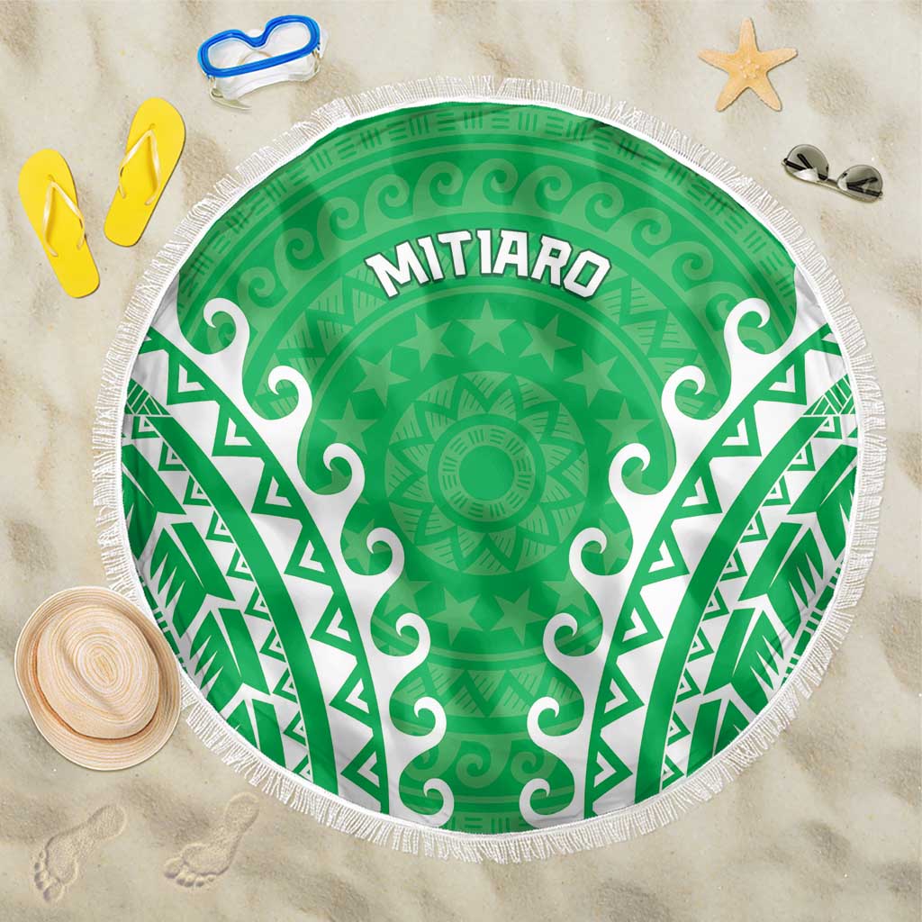 Cook Islands Mitiaro Beach Blanket Polynesian Tribal Tattoo LT05 One Size 150cm Green - Polynesian Pride