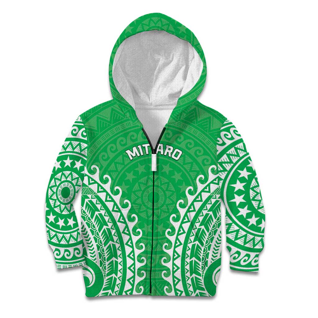 Custom Cook Islands Mitiaro Kid Hoodie Polynesian Tribal Tattoo LT05 Zip Hoodie Green - Polynesian Pride