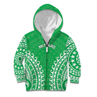 Custom Cook Islands Mitiaro Kid Hoodie Polynesian Tribal Tattoo LT05 Zip Hoodie Green - Polynesian Pride