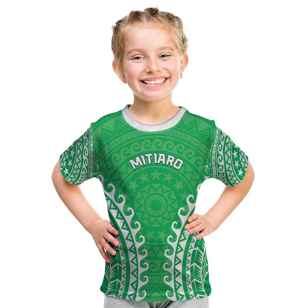 Custom Cook Islands Mitiaro Kid T Shirt Polynesian Tribal Tattoo LT05 Green - Polynesian Pride