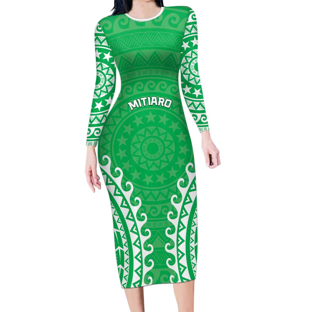 Custom Cook Islands Mitiaro Long Sleeve Bodycon Dress Polynesian Tribal Tattoo