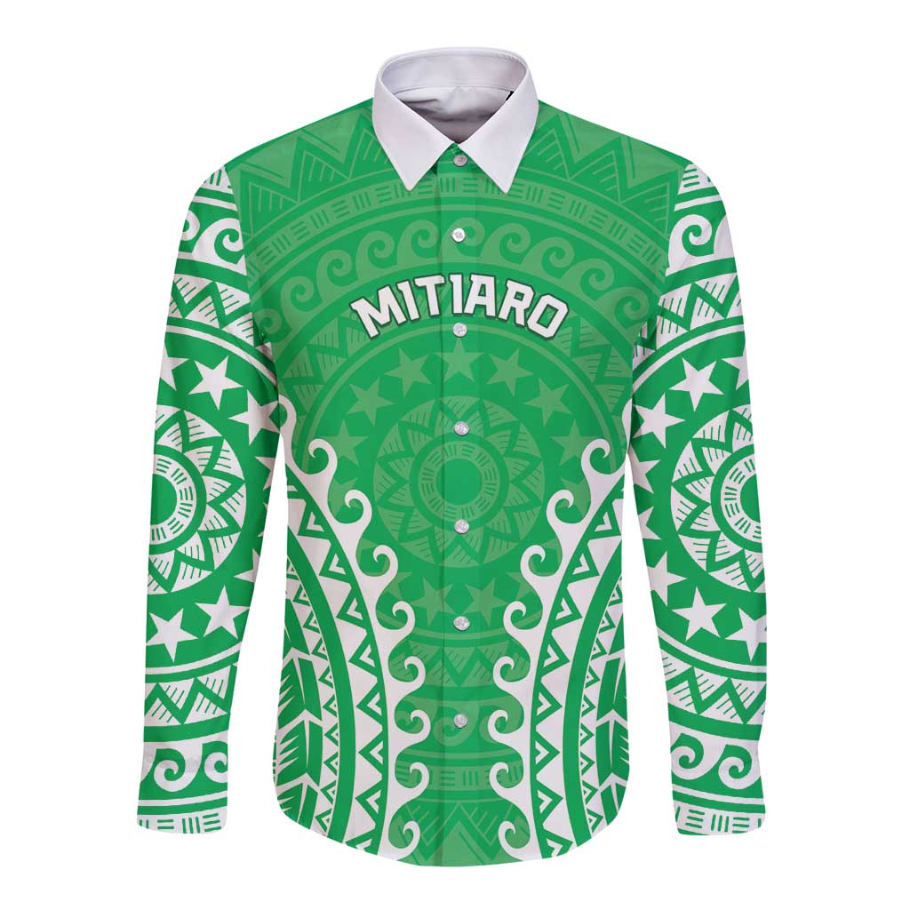 Custom Cook Islands Mitiaro Long Sleeve Button Shirt Polynesian Tribal Tattoo LT05 Unisex Green - Polynesian Pride