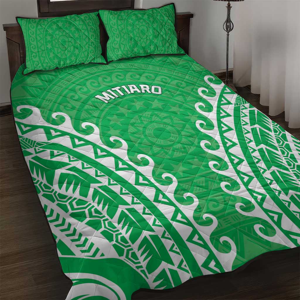 Cook Islands Mitiaro Quilt Bed Set Polynesian Tribal Tattoo LT05 Green - Polynesian Pride