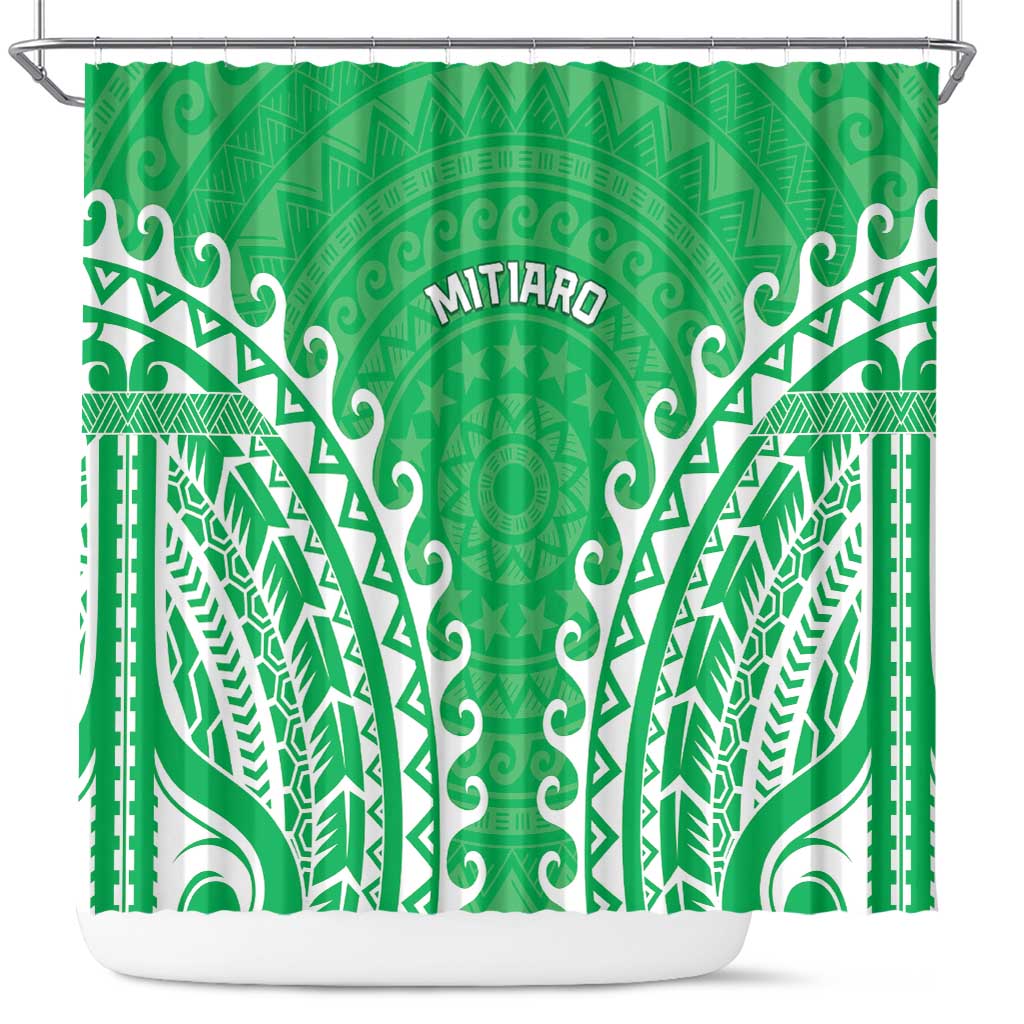 Cook Islands Mitiaro Shower Curtain Polynesian Tribal Tattoo LT05 Green - Polynesian Pride