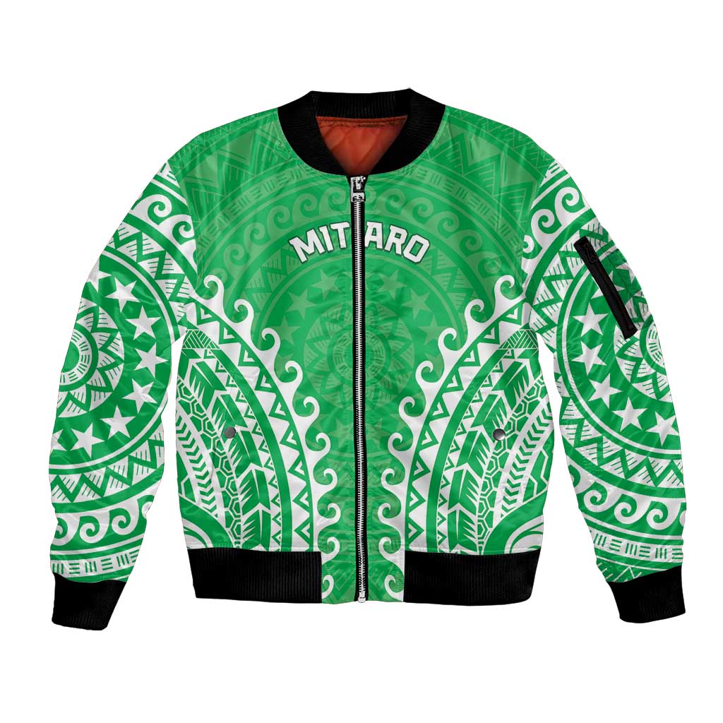 Custom Cook Islands Mitiaro Sleeve Zip Bomber Jacket Polynesian Tribal Tattoo LT05 Unisex Green - Polynesian Pride