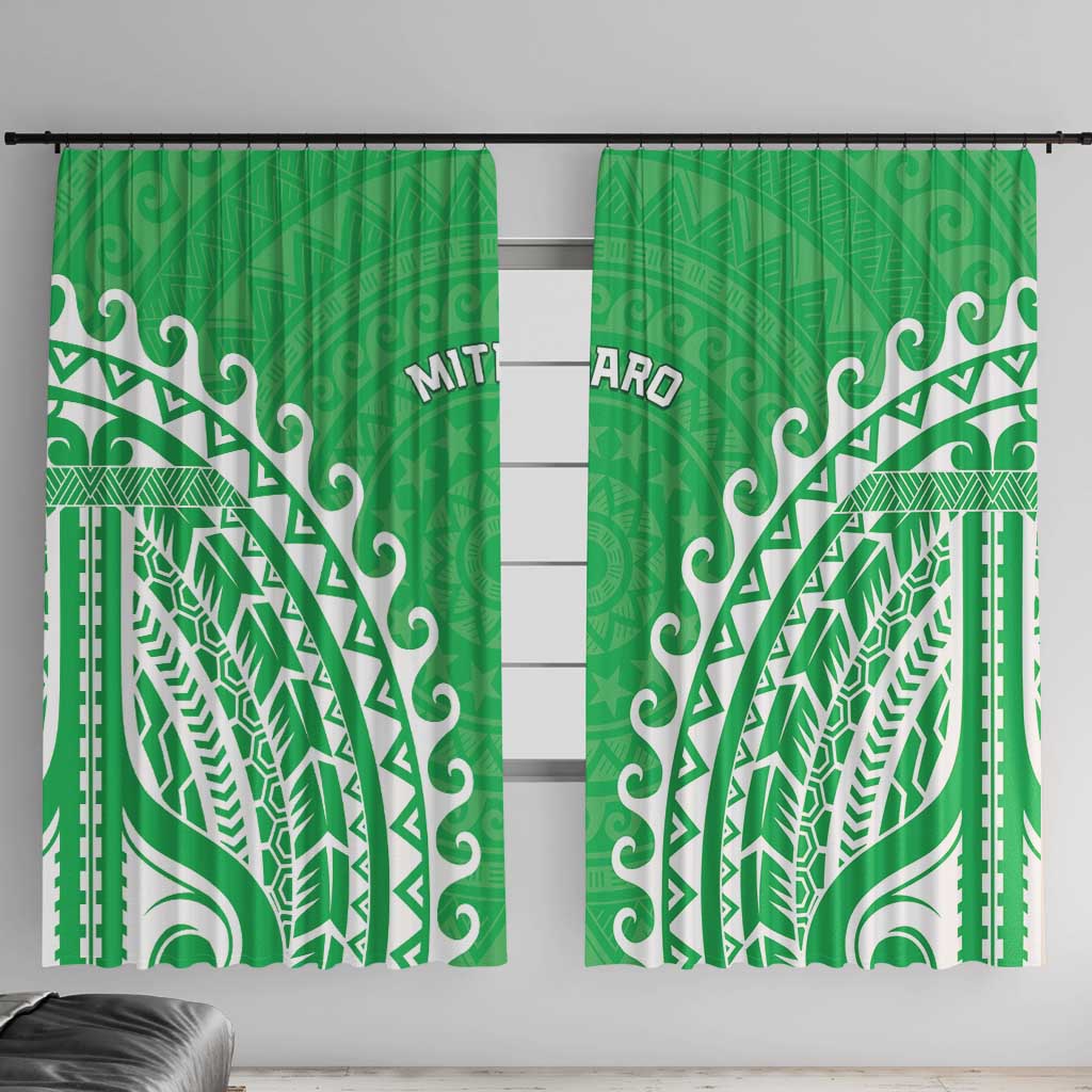 Cook Islands Mitiaro Window Curtain Polynesian Tribal Tattoo LT05 With Hooks Green - Polynesian Pride