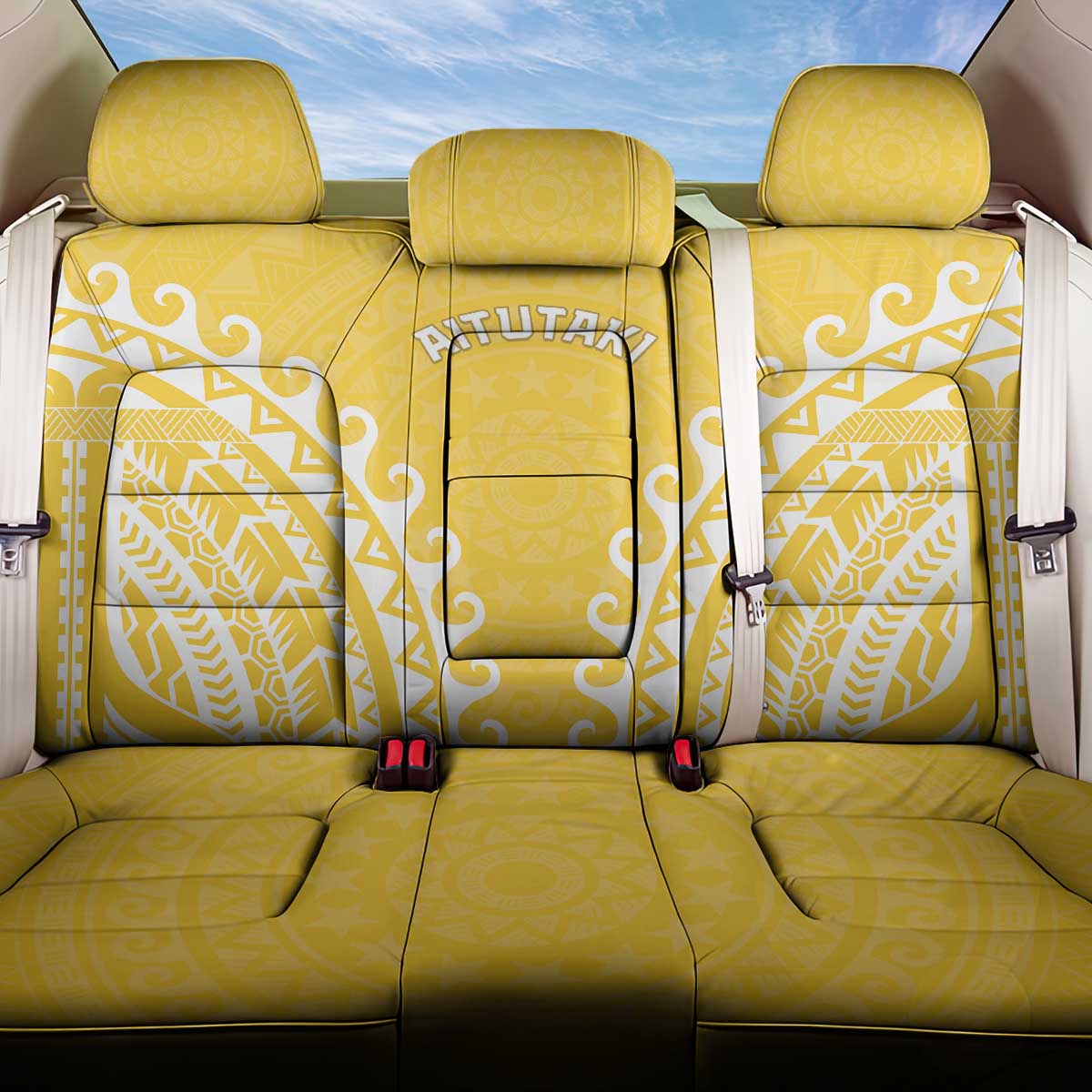 Cook Islands Aitutaki Back Car Seat Cover Polynesian Tribal Tattoo LT05 One Size Yellow - Polynesian Pride
