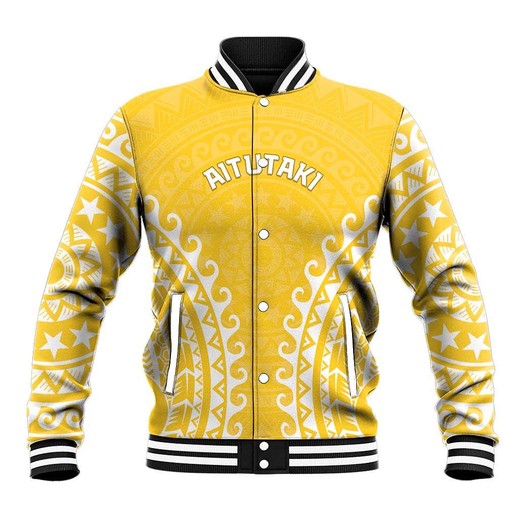 Custom Cook Islands Aitutaki Baseball Jacket Polynesian Tribal Tattoo LT05 Unisex Yellow - Polynesian Pride