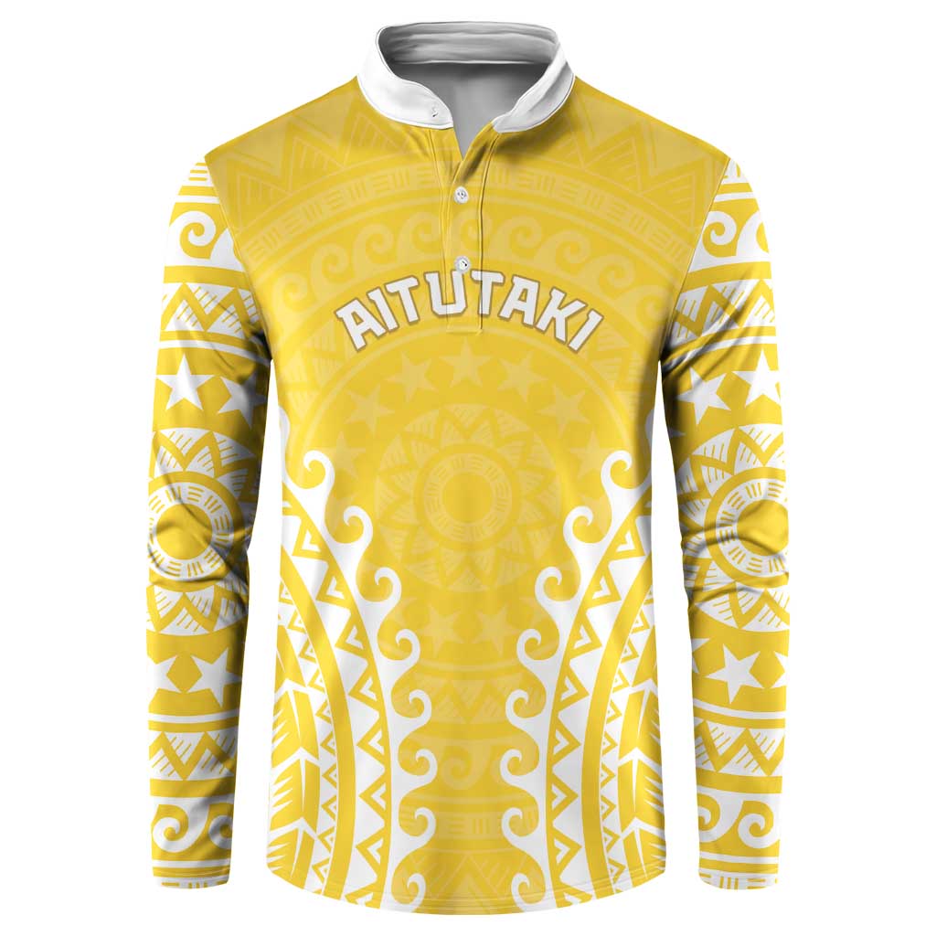 Custom Cook Islands Aitutaki Button Sweatshirt Polynesian Tribal Tattoo LT05 Yellow - Polynesian Pride