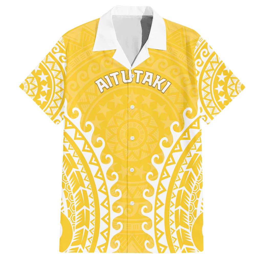 Custom Cook Islands Aitutaki Hawaiian Shirt Polynesian Tribal Tattoo LT05 Yellow - Polynesian Pride
