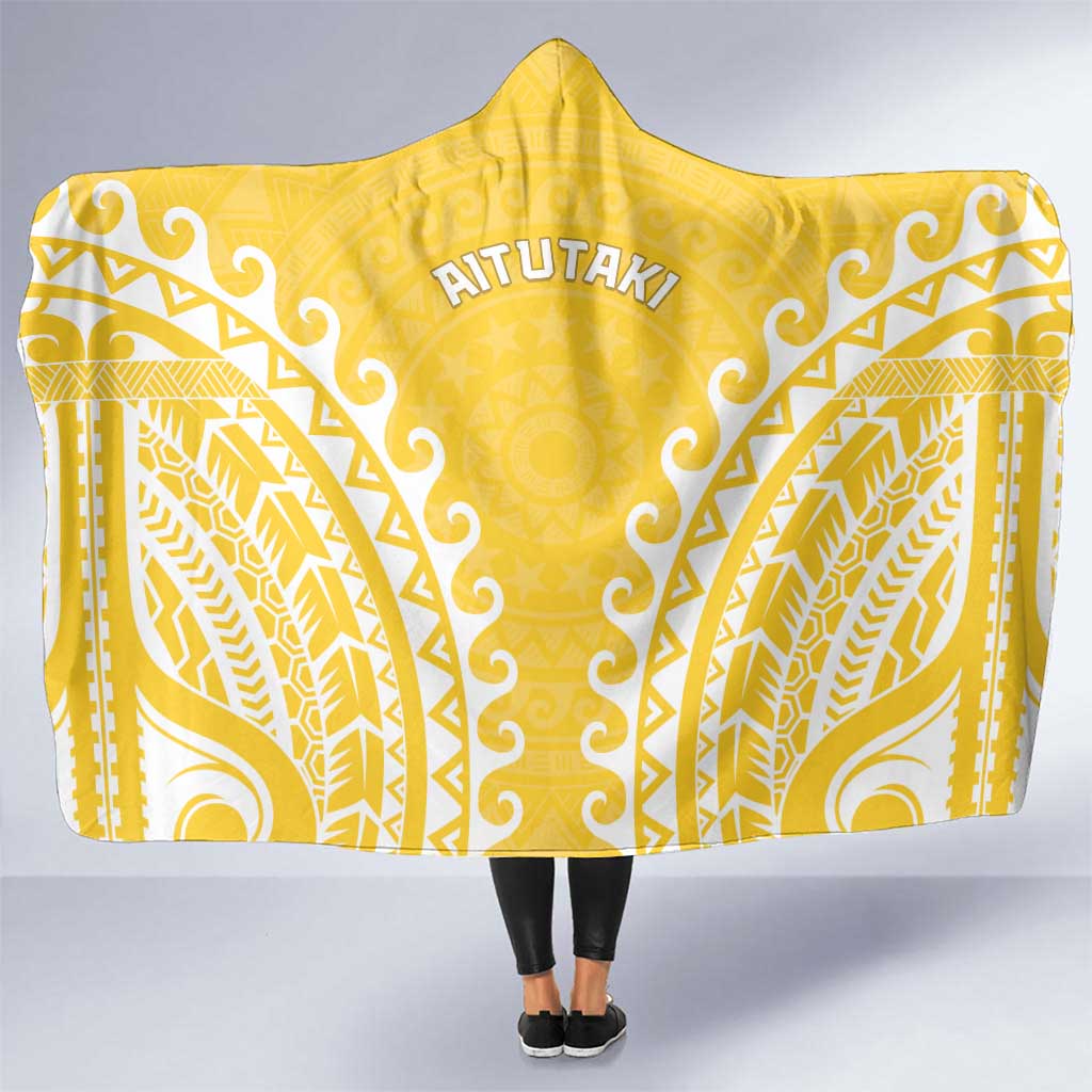Cook Islands Aitutaki Hooded Blanket Polynesian Tribal Tattoo LT05 One Size Yellow - Polynesian Pride