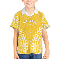 Custom Cook Islands Aitutaki Kid Hawaiian Shirt Polynesian Tribal Tattoo LT05 Kid Yellow - Polynesian Pride