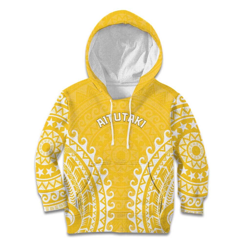 Custom Cook Islands Aitutaki Kid Hoodie Polynesian Tribal Tattoo LT05 Hoodie Yellow - Polynesian Pride