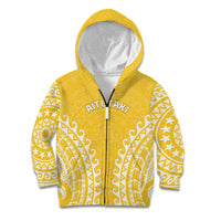 Custom Cook Islands Aitutaki Kid Hoodie Polynesian Tribal Tattoo LT05 Zip Hoodie Yellow - Polynesian Pride