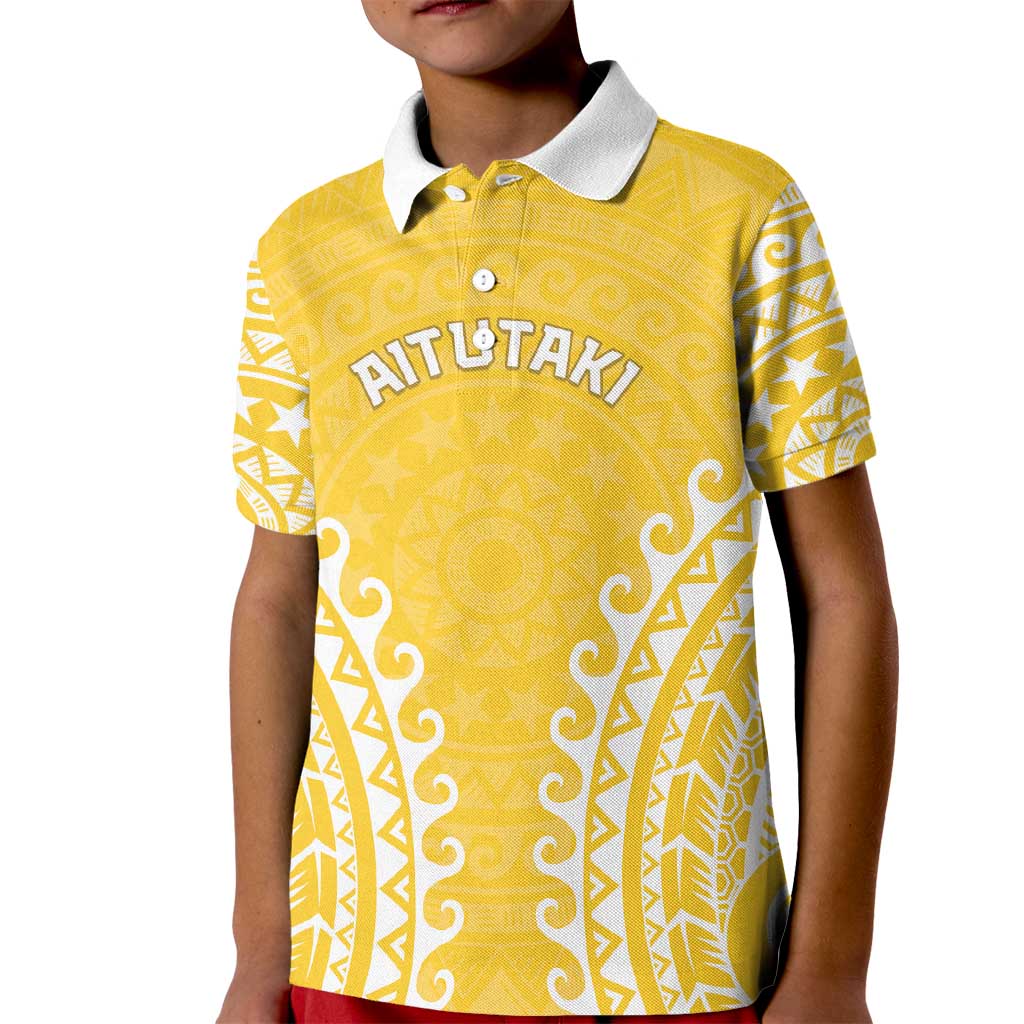 Custom Cook Islands Aitutaki Kid Polo Shirt Polynesian Tribal Tattoo LT05 Kid Yellow - Polynesian Pride