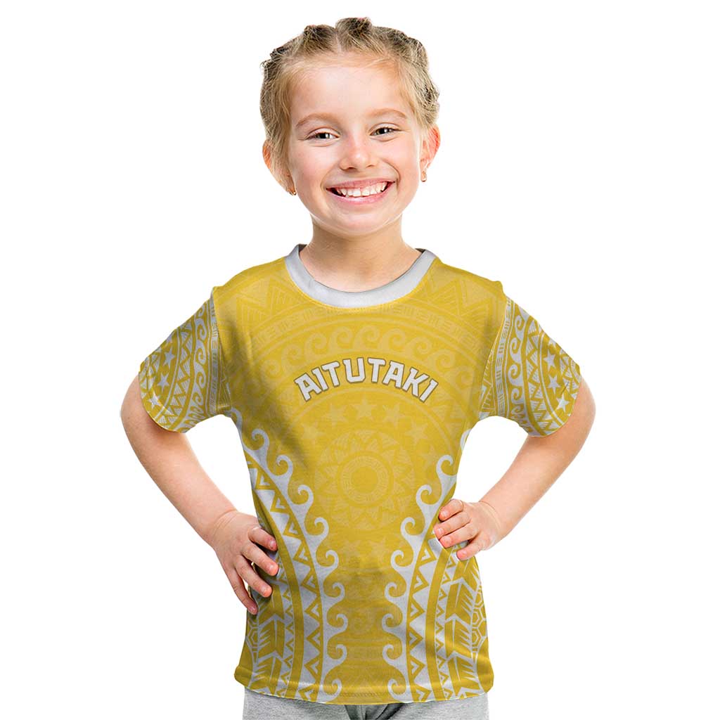 Custom Cook Islands Aitutaki Kid T Shirt Polynesian Tribal Tattoo LT05 Yellow - Polynesian Pride