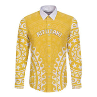 Custom Cook Islands Aitutaki Long Sleeve Button Shirt Polynesian Tribal Tattoo LT05 Unisex Yellow - Polynesian Pride