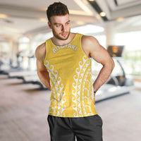 Custom Cook Islands Aitutaki Men Tank Top Polynesian Tribal Tattoo LT05 Yellow - Polynesian Pride