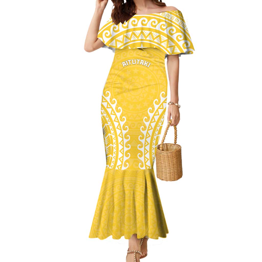 Custom Cook Islands Aitutaki Mermaid Dress Polynesian Tribal Tattoo LT05 Women Yellow - Polynesian Pride
