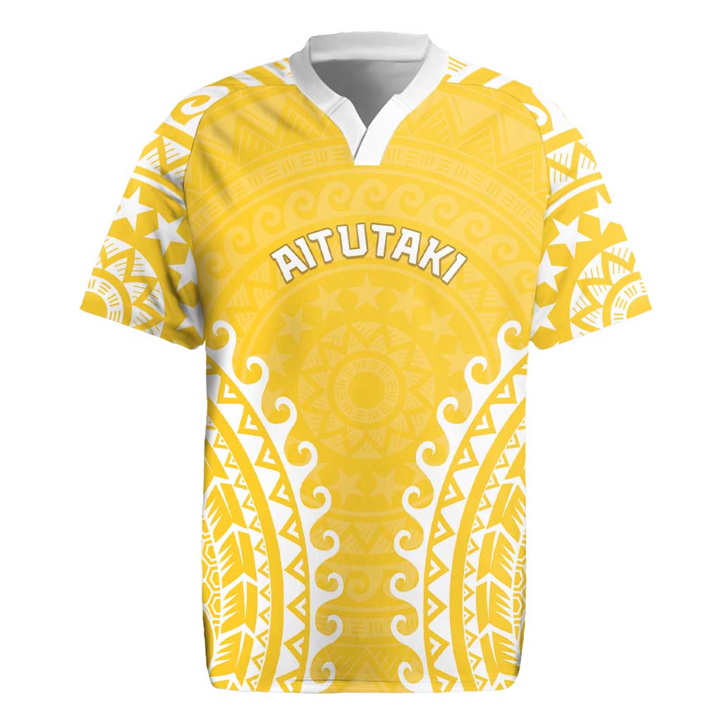 Custom Cook Islands Aitutaki Rugby Jersey Polynesian Tribal Tattoo LT05 Yellow - Polynesian Pride