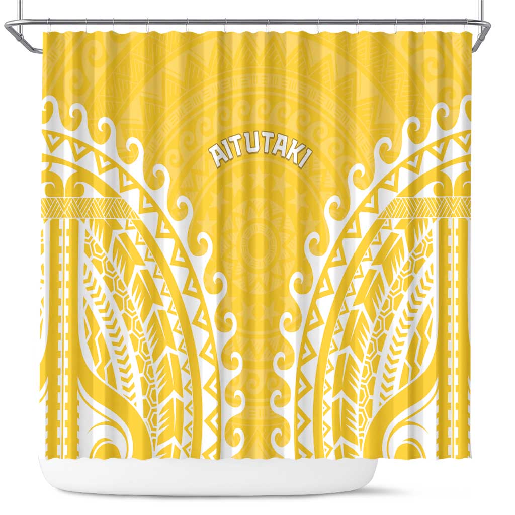 Cook Islands Aitutaki Shower Curtain Polynesian Tribal Tattoo LT05 Yellow - Polynesian Pride