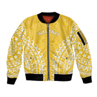 Custom Cook Islands Aitutaki Sleeve Zip Bomber Jacket Polynesian Tribal Tattoo LT05 Unisex Yellow - Polynesian Pride