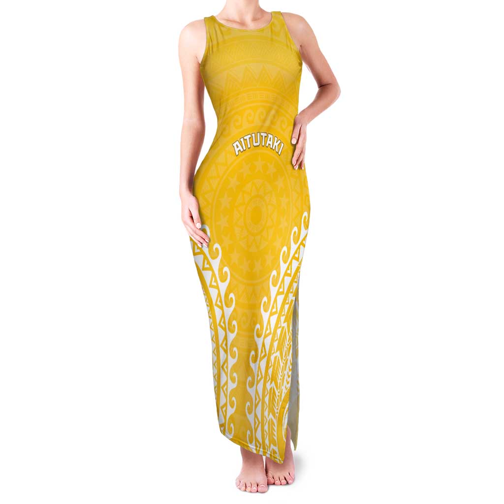 Custom Cook Islands Aitutaki Tank Maxi Dress Polynesian Tribal Tattoo LT05 Women Yellow - Polynesian Pride