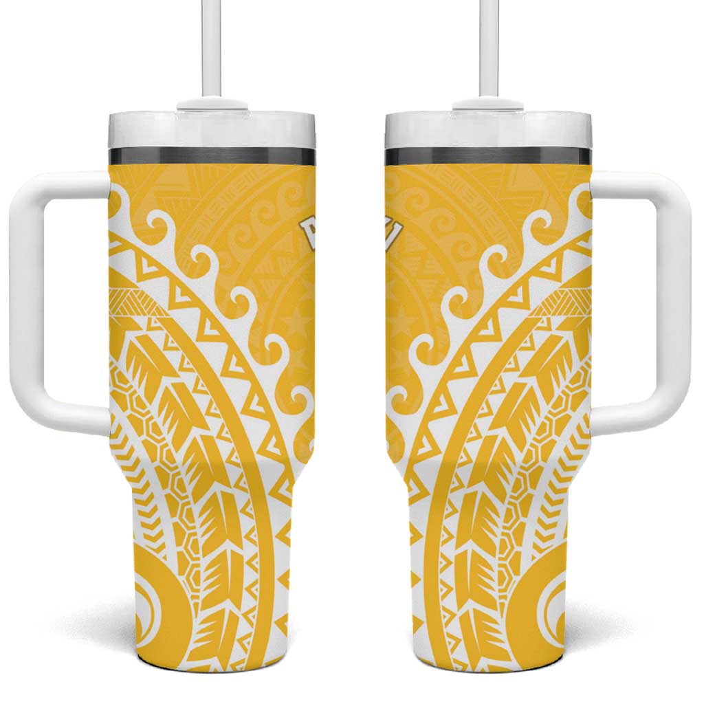 Cook Islands Aitutaki Tumbler With Handle Polynesian Tribal Tattoo LT05 One Size: 40 oz Yellow - Polynesian Pride