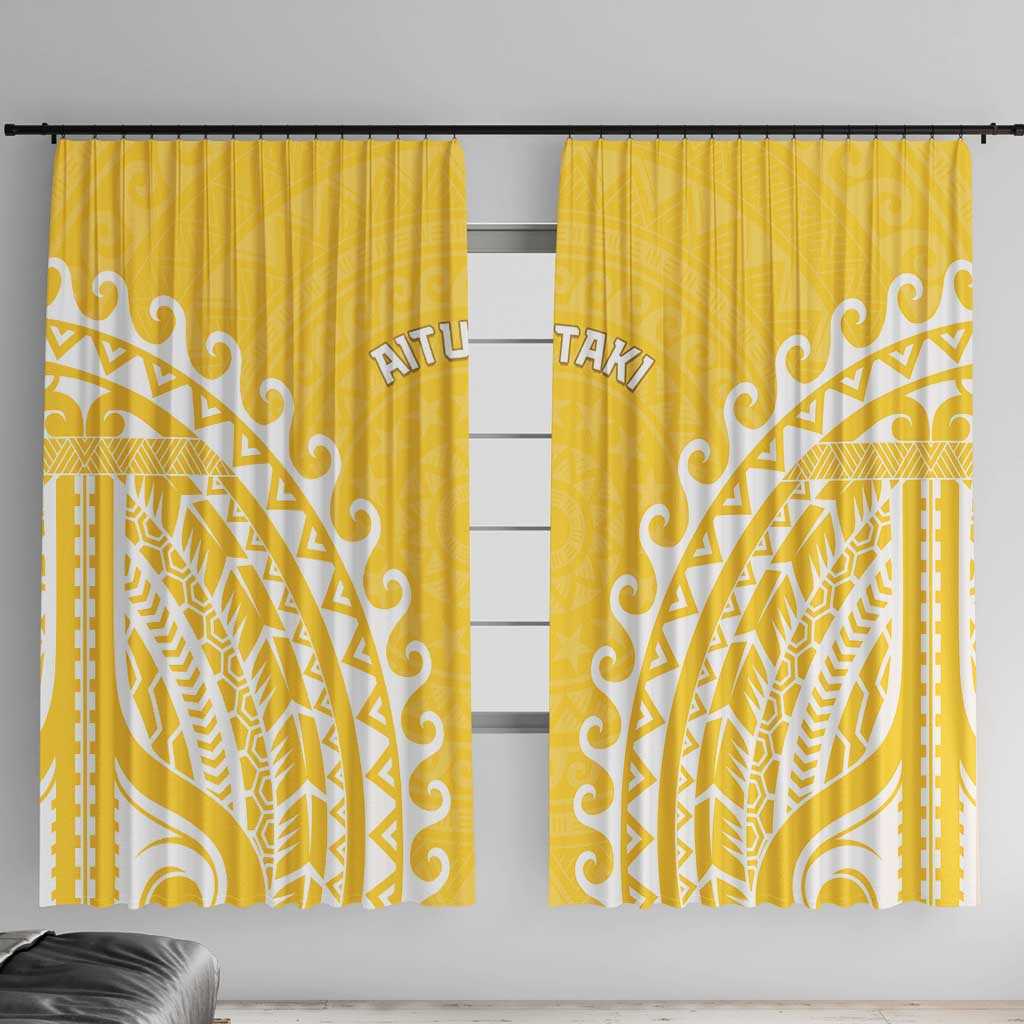Cook Islands Aitutaki Window Curtain Polynesian Tribal Tattoo LT05 With Hooks Yellow - Polynesian Pride