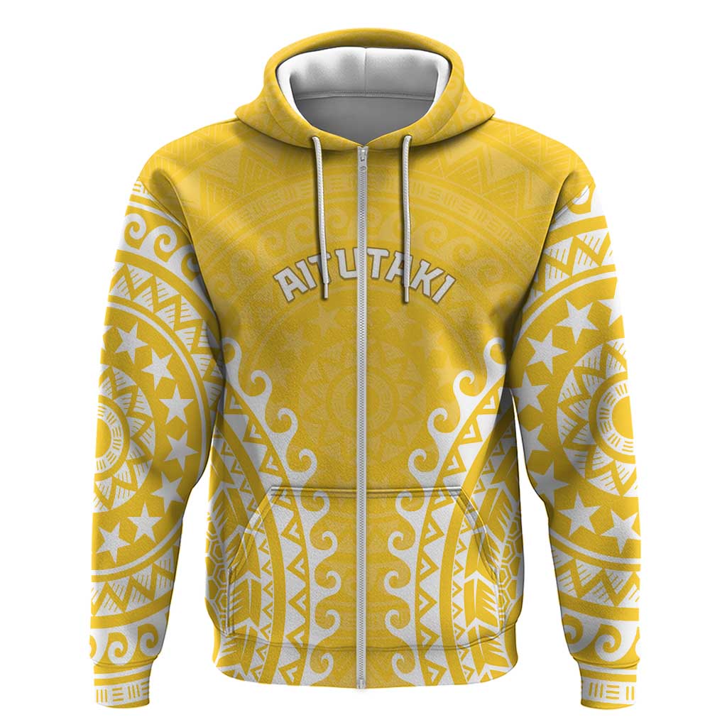 Custom Cook Islands Aitutaki Zip Hoodie Polynesian Tribal Tattoo LT05 Zip Hoodie Yellow - Polynesian Pride