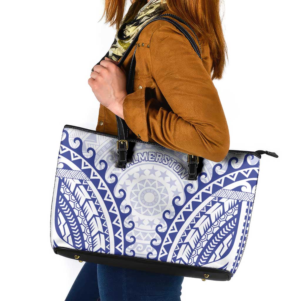 Cook Islands Palmerston Leather Tote Bag Polynesian Tribal Tattoo LT05 Navy - Polynesian Pride