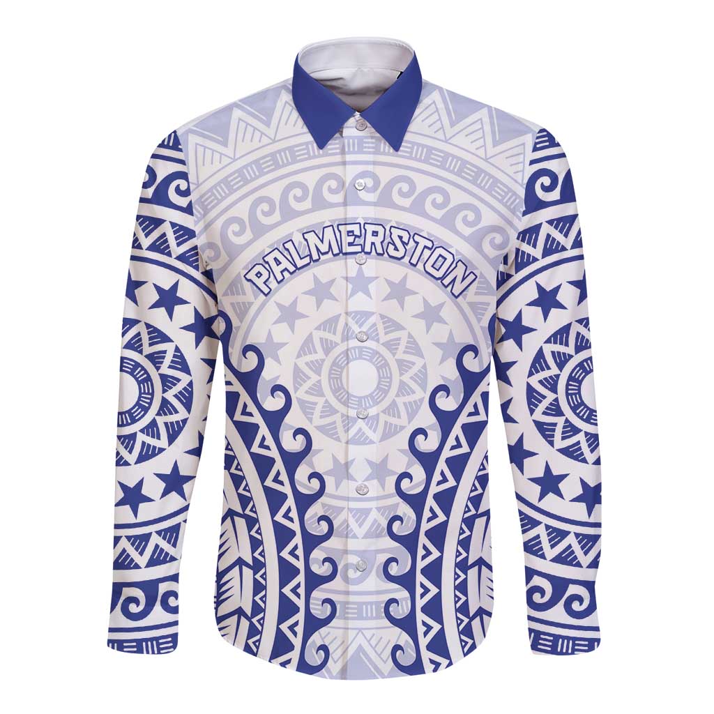 Custom Cook Islands Palmerston Long Sleeve Button Shirt Polynesian Tribal Tattoo LT05 Unisex Navy - Polynesian Pride