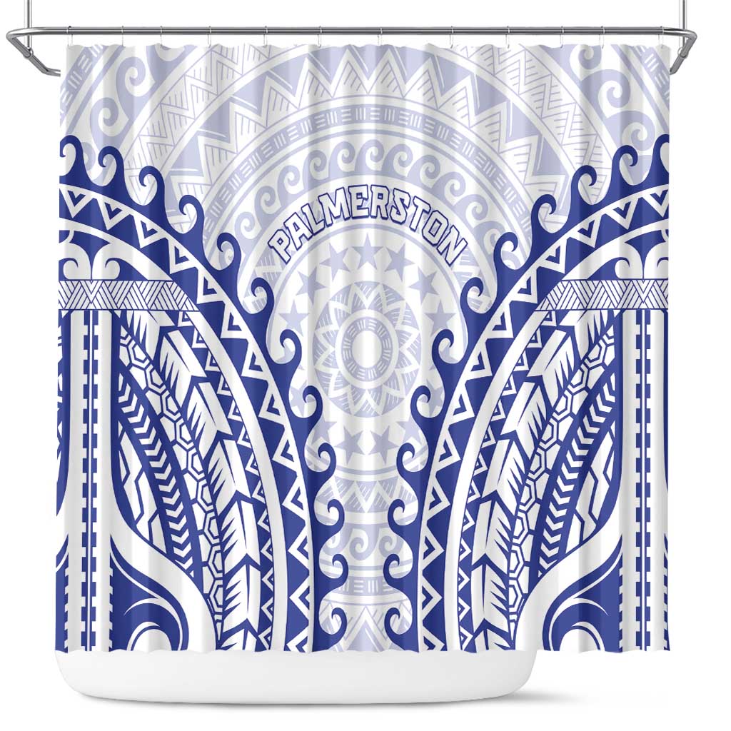 Cook Islands Palmerston Shower Curtain Polynesian Tribal Tattoo LT05 Navy - Polynesian Pride