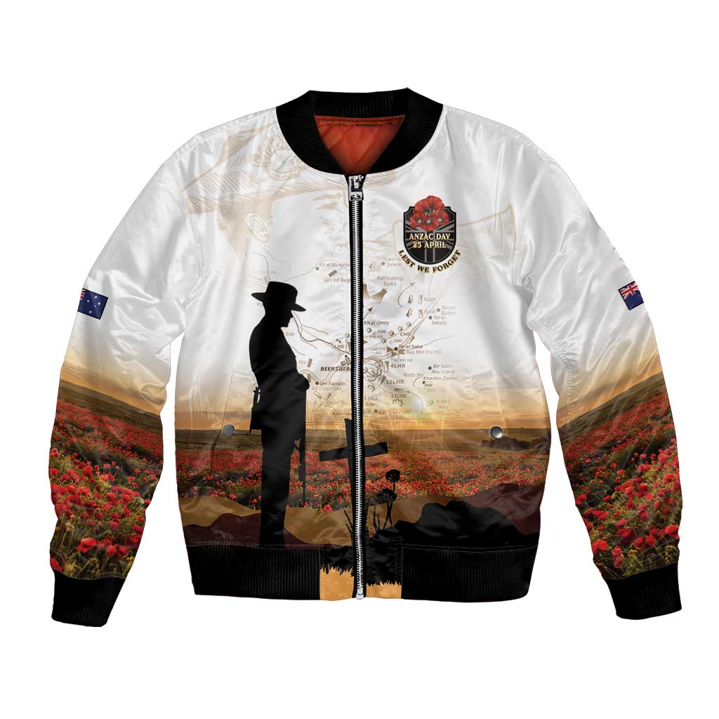 Australia And New Zealand ANZAC Day Bomber Jacket Battle Of Beersheba LT05 Unisex Beige - Polynesian Pride