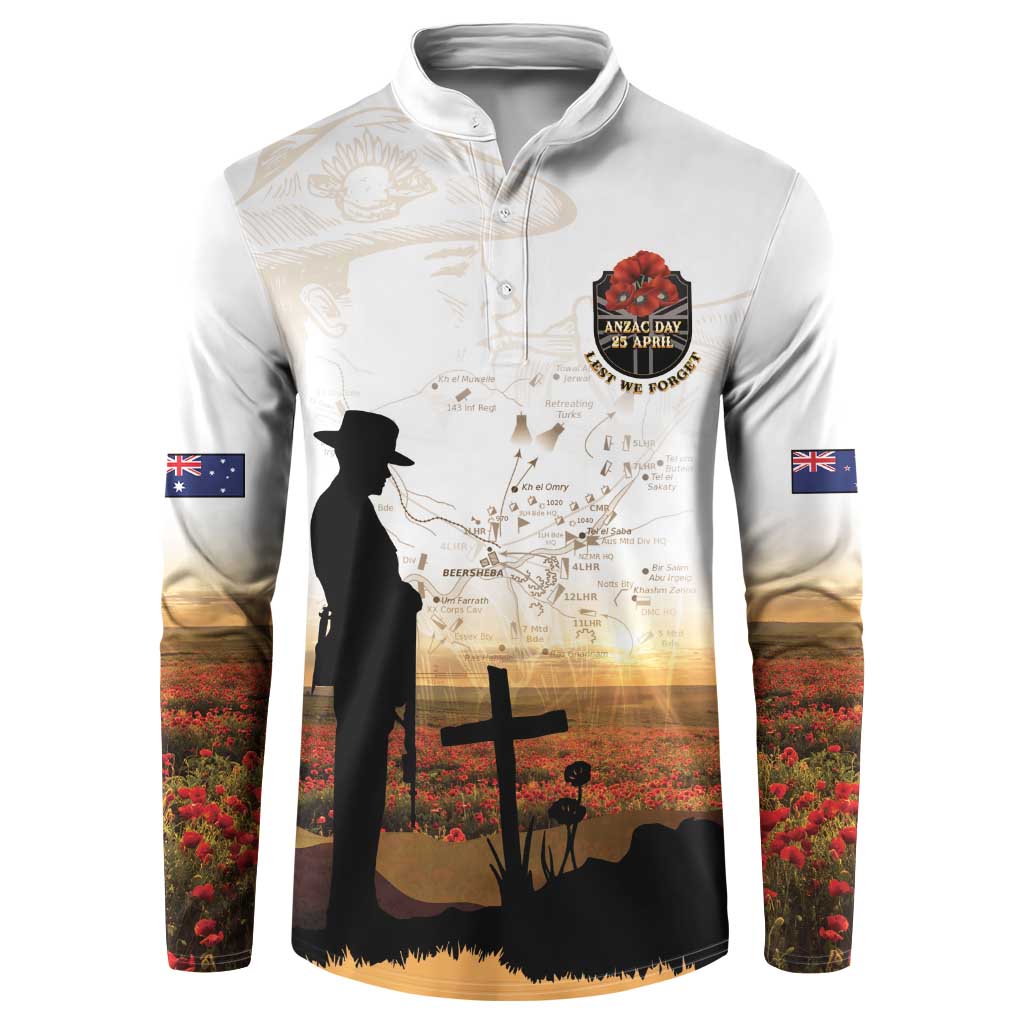 Australia And New Zealand ANZAC Day Button Sweatshirt Battle Of Beersheba LT05 Beige - Polynesian Pride
