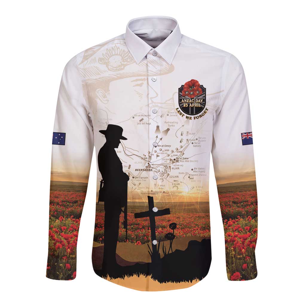 Australia And New Zealand ANZAC Day Long Sleeve Button Shirt Battle Of Beersheba LT05 Unisex Beige - Polynesian Pride
