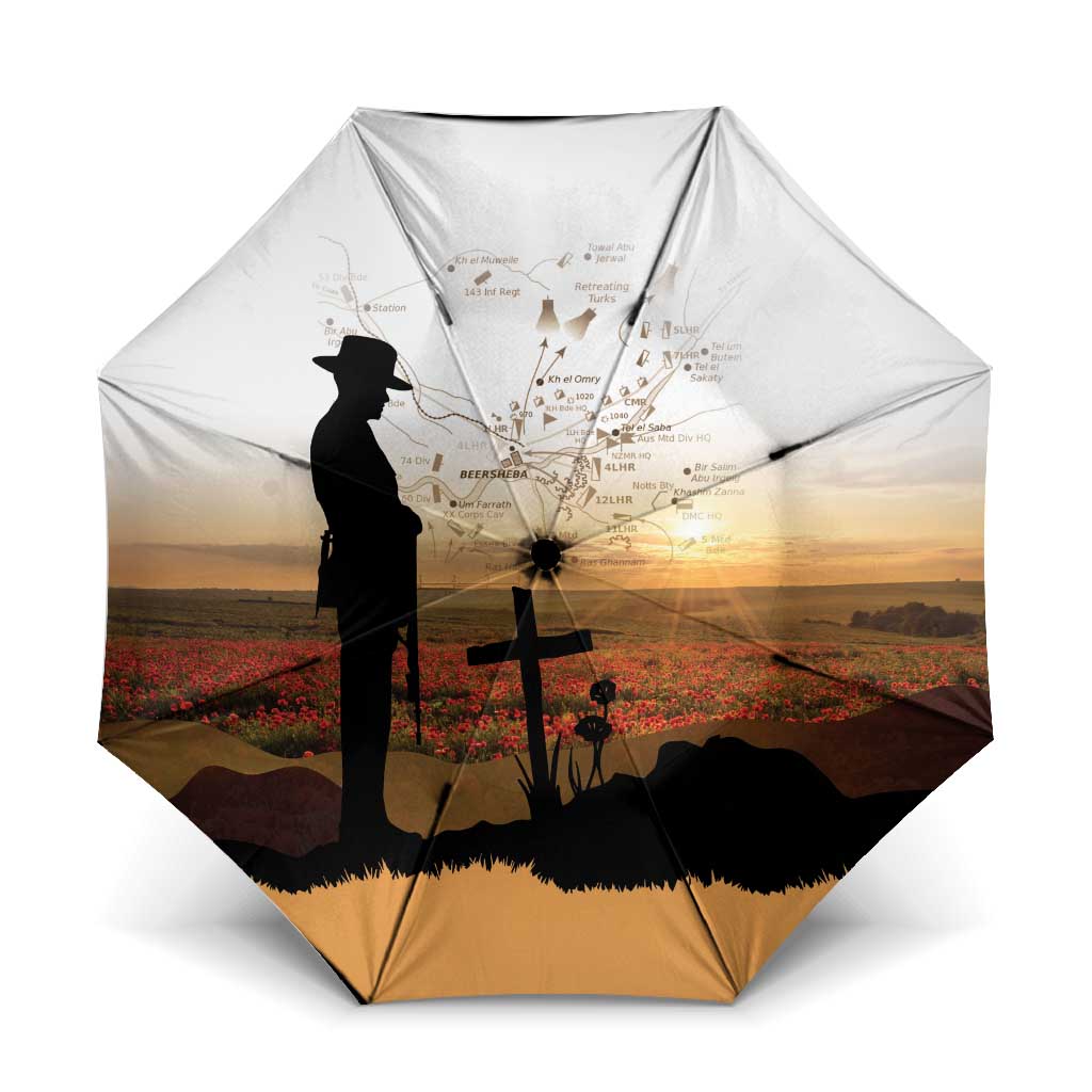 Australia And New Zealand ANZAC Day Umbrella Battle Of Beersheba LT05 One Size Folded 11.42 inch Opened Diameter 37.4 inch Beige - Polynesian Pride