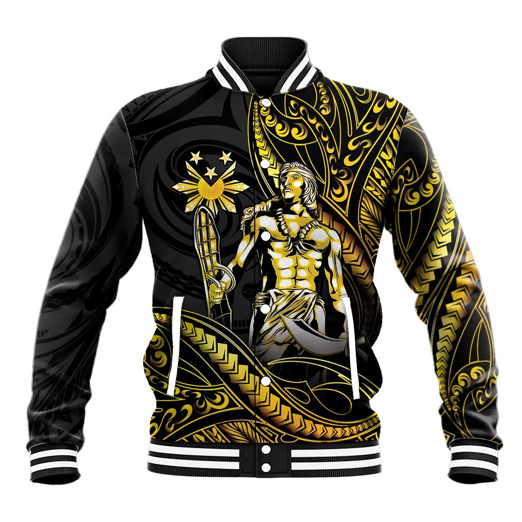 Filipinos Lapu Lapu Hero Baseball Jacket Gold Polynesian Tribal Tattoo LT05 Unisex Gold - Polynesian Pride